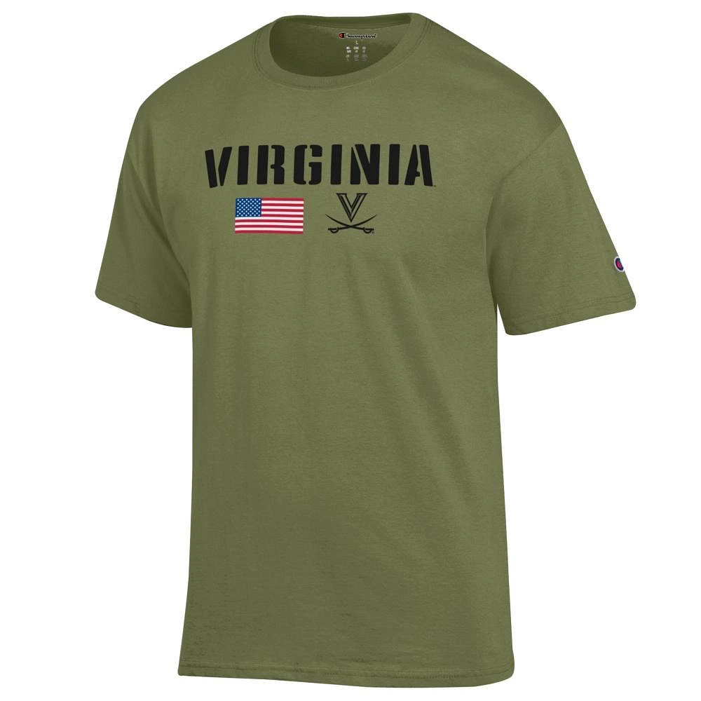 Virginia Champion Military Font Over Flag/Logo Americana Tee