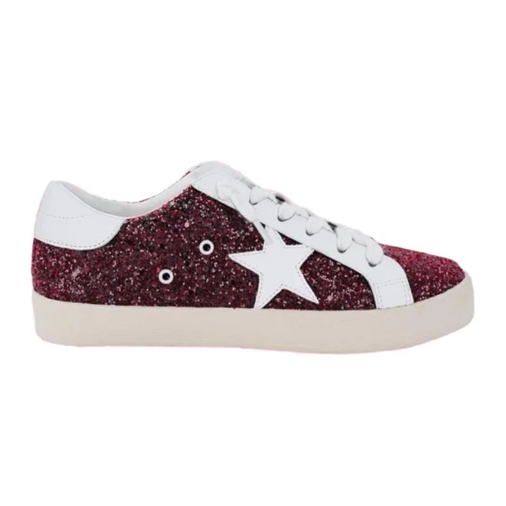 Maroon and White Glitter Star Sneakers