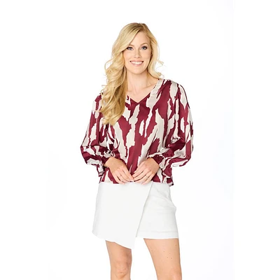 Maroon and Grey Stewart Simmons The Abstract 3/4 Sleeve Blouse