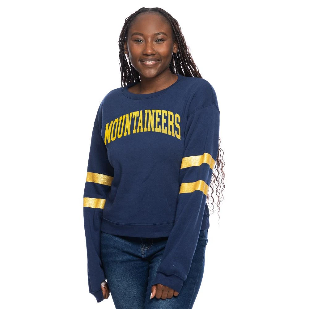 West Virginia Zoozatz Women's Glitter Sleeve Crew