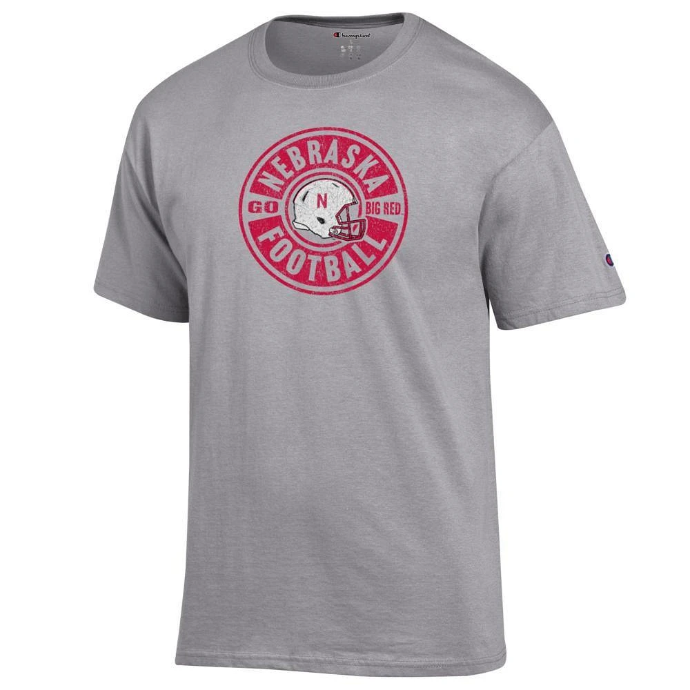 Nebraska Champion Circle Football Helmet Distressed Tee