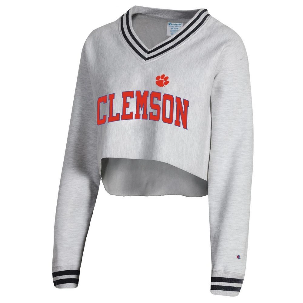 Clemson Champion Women's Reverse Weave Higher Ed Cropped V-Neck