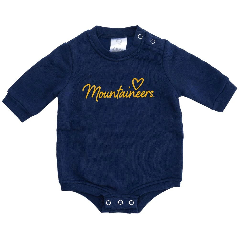 West Virginia Zoozatz Infant Script Heart Fleece Onesie