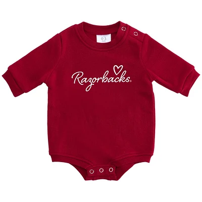 Arkansas Zoozatz Infant Script Heart Fleece Onesie