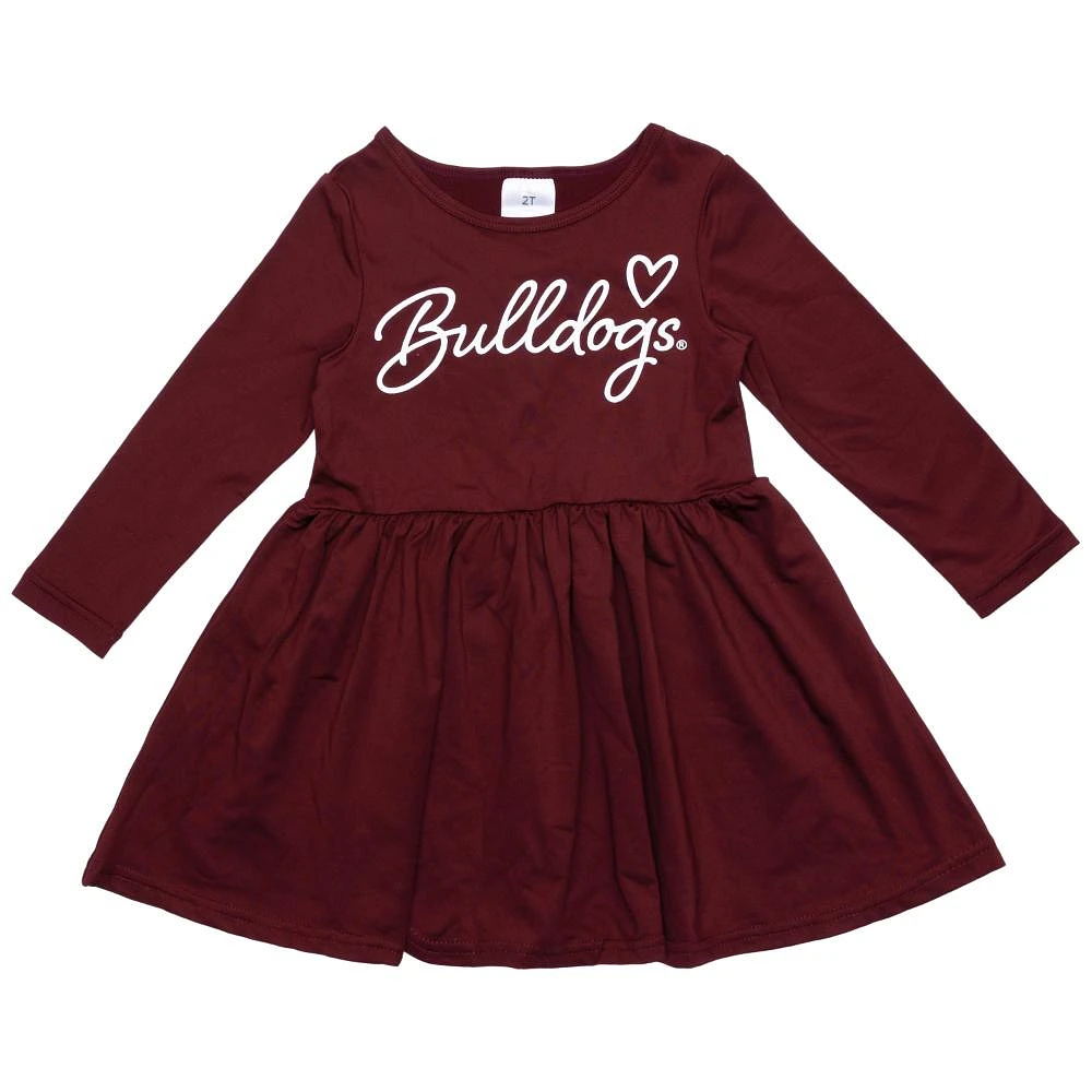 Mississippi State Zoozatz Toddler Script Heart Long Sleeve Dress