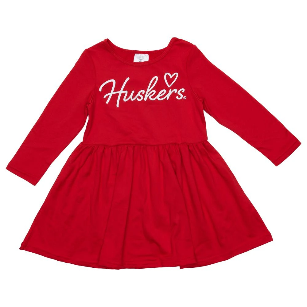 Nebraska Zoozatz Toddler Script Heart Long Sleeve Dress