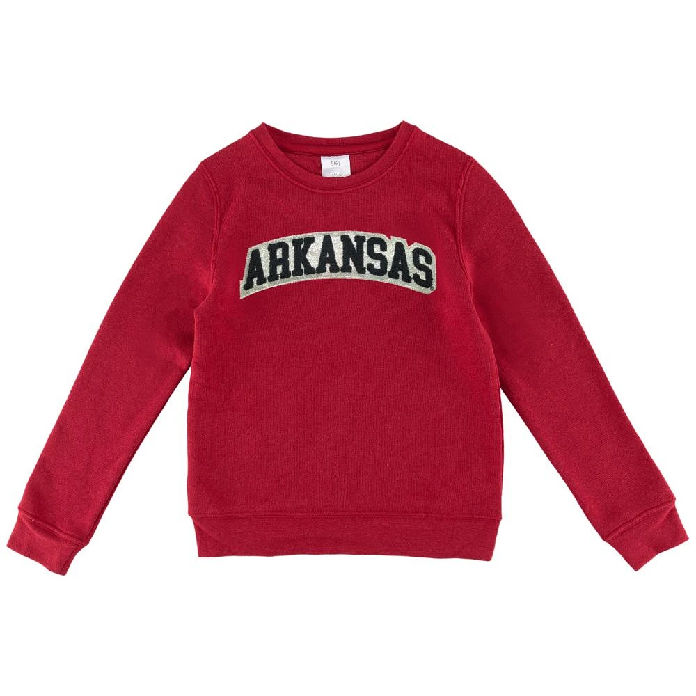 Arkansas Zoozatz YOUTH Glitter Arch Fleece Crew