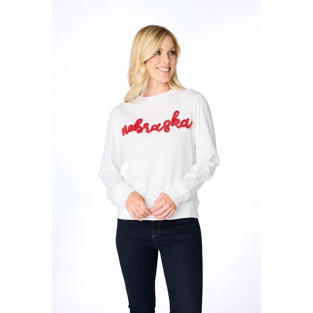 Nebraska Stewart Simmons The Glitter Script Long Sleeve Sweater