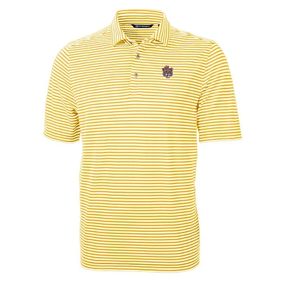 LSU Cutter and Buck Vault Sailor Striped Virtue Eco Pique Polo