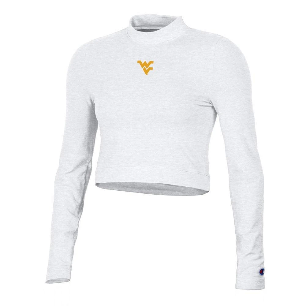 West Virginia Champion Women's Fitted Long Sleeve Mock Crop Top