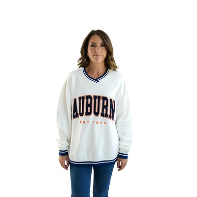 Auburn Gameday Social Allen Chenille Varsity V-Neck Sweatshirt