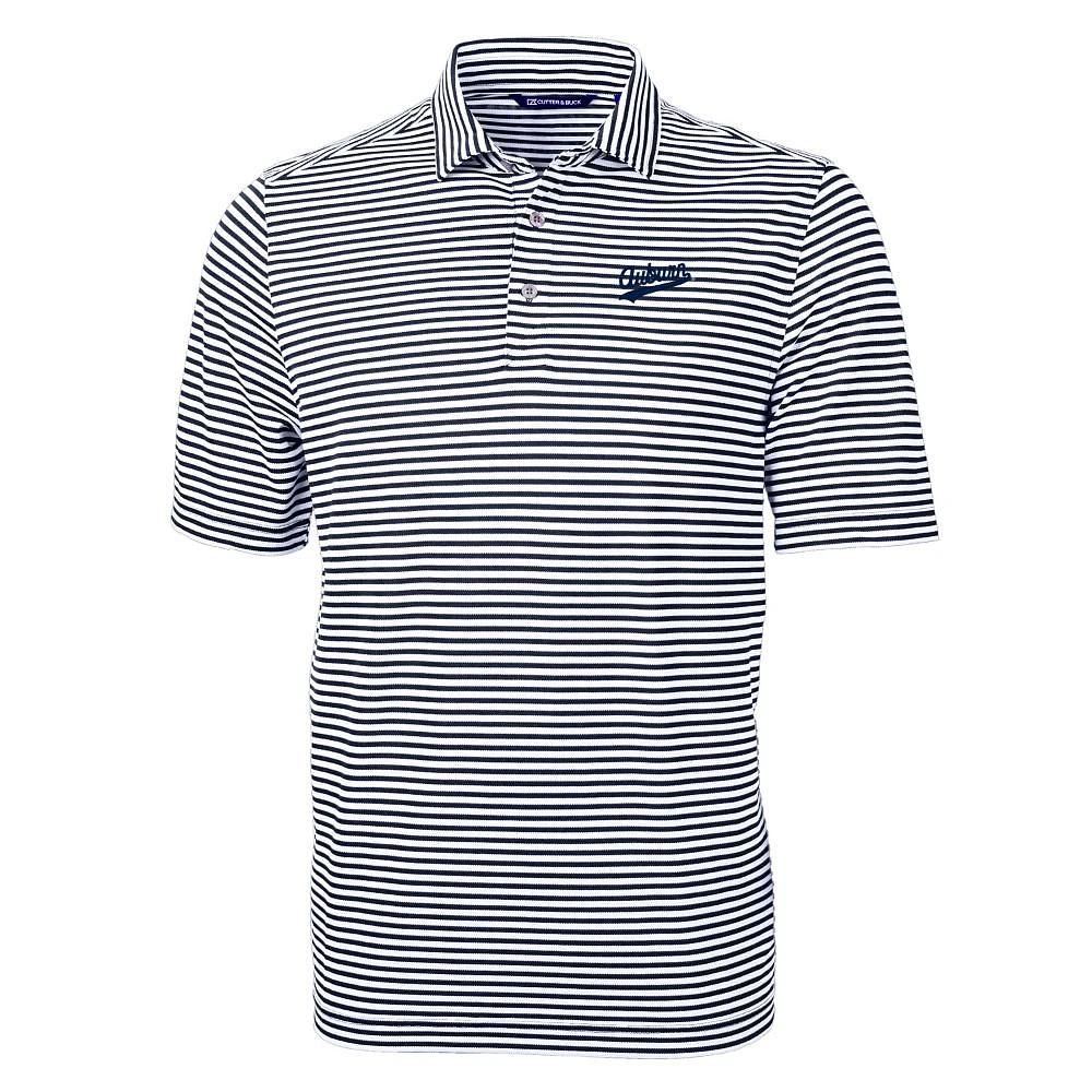 Auburn Cutter and Buck Vault Script Striped Virtue Eco Pique Polo