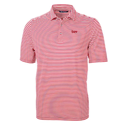 Nebraska Cutter and Buck Huskers Script Striped Virtue Eco Pique Polo