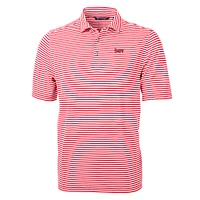 Nebraska Cutter and Buck Huskers Script Striped Virtue Eco Pique Polo