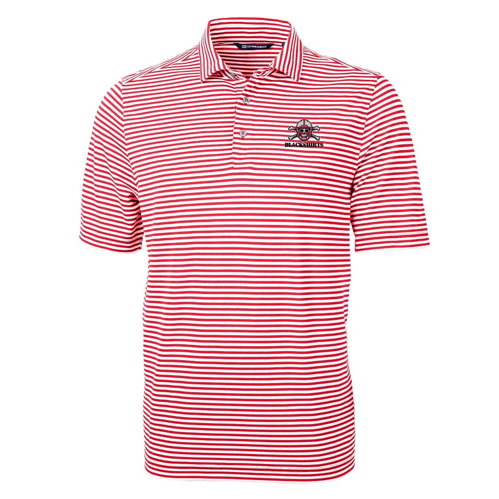 Nebraska Cutter and Buck Blackshirts Striped Virtue Eco Pique Polo