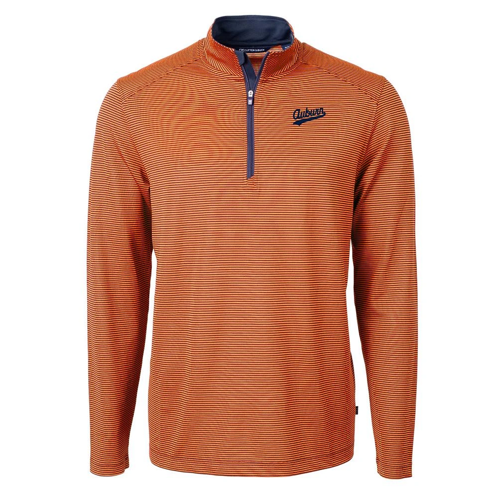 Auburn Cutter & Buck Vault Script Eco Pique Micro Stripe 1/2 Zip Pullover