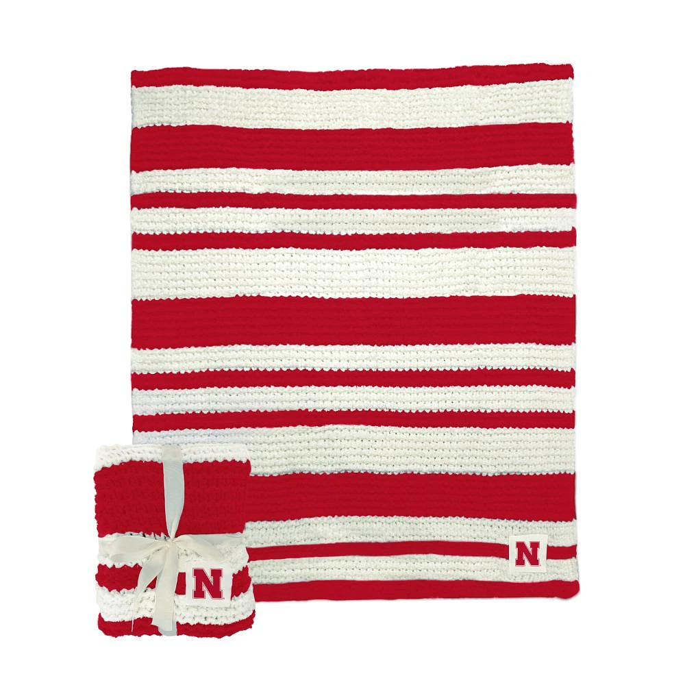 Nebraska Logo Brands Cableknit Stripe Blanket