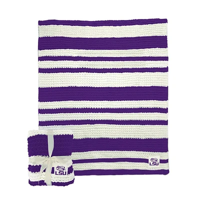 LSU Logo Brands Cableknit Stripe Blanket