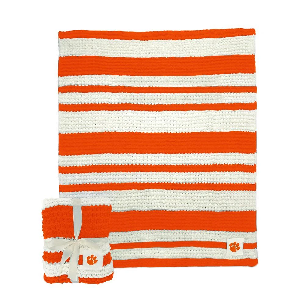 Clemson Logo Brands Cableknit Stripe Blanket