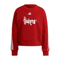 Nebraska Adidas Women's 3 Stripe Huskers Logo Crew