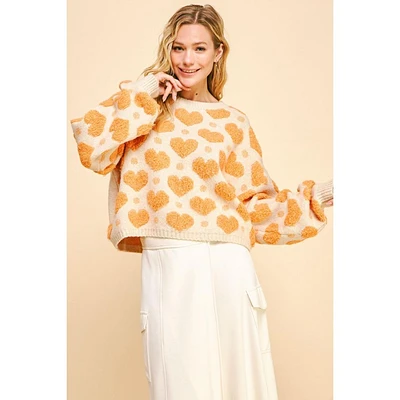 Davi & Dani Chenille Hearts Boxy Sweater