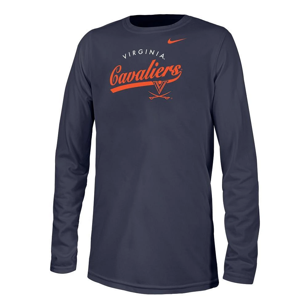 Virginia Nike YOUTH Dri-Fit Legend Arch Over Script Long Sleeve Tee