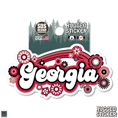 Georgia 3.25 Inch Rainbow Flowers Rugged Sticker Decal