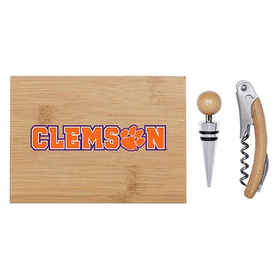 Clemson Bamboo Boxed Wine Set