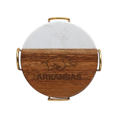 Arkansas Marble and Acacia Wood Coaster Set