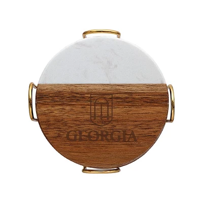 Georgia Marble and Acacia Wood Coaster Set