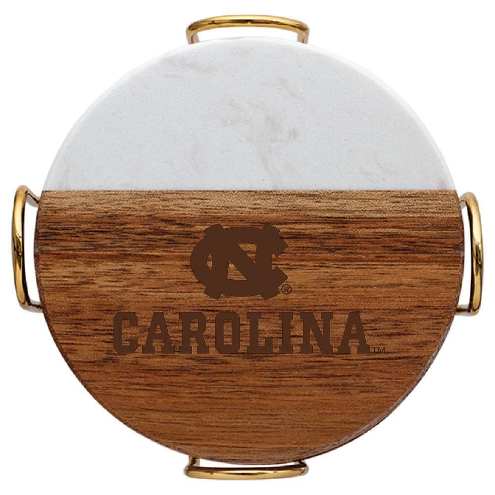 UNC Marble and Acacia Wood Coaster Set