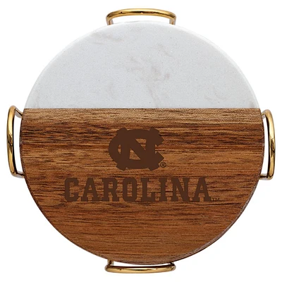 UNC Marble and Acacia Wood Coaster Set