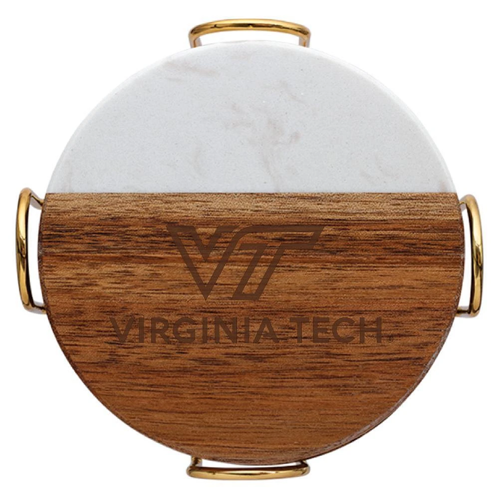 Virginia Tech Marble and Acacia Wood Coaster Set