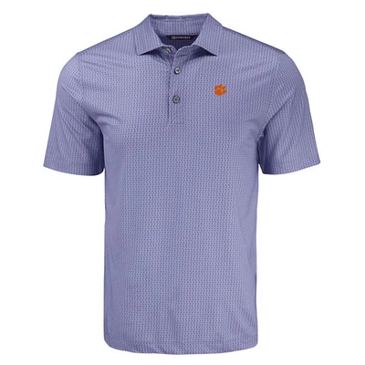 Clemson Cutter & Buck Pike Eco Shadow Check Print Polo