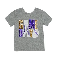 Purple and Gold Kids Glitter Gameday Tee