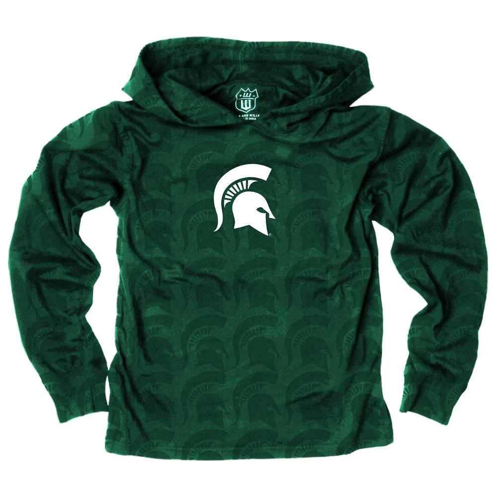 Michigan State Wes and Willy Kids All Over Printed Hoodie