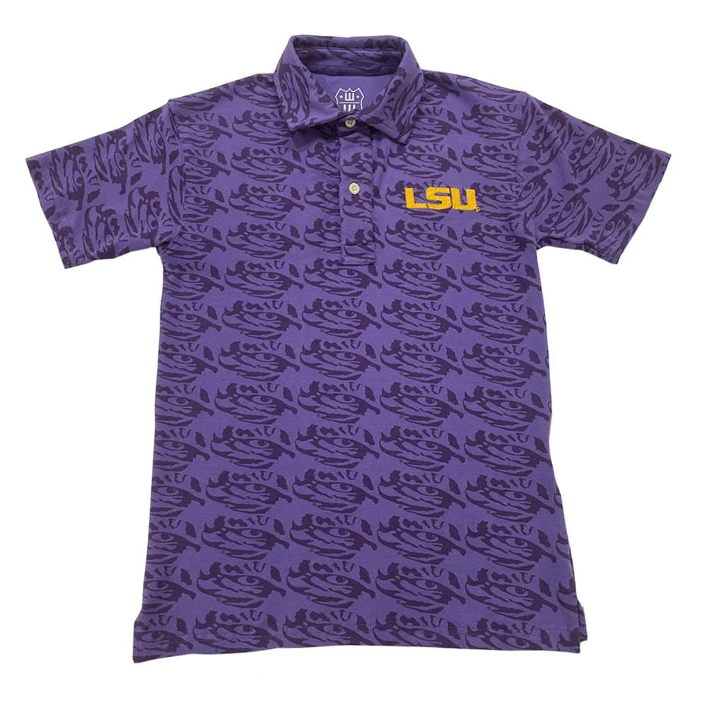 LSU Wes and Willy Kids All Over Printed Polo