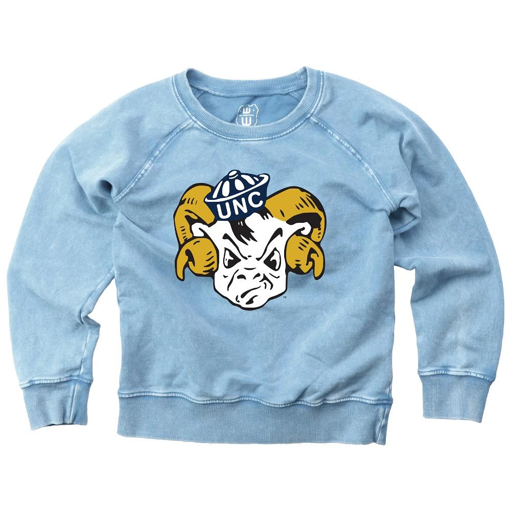 UNC Wes and Willy Vault YOUTH Faded Wash Fleece Crewneck