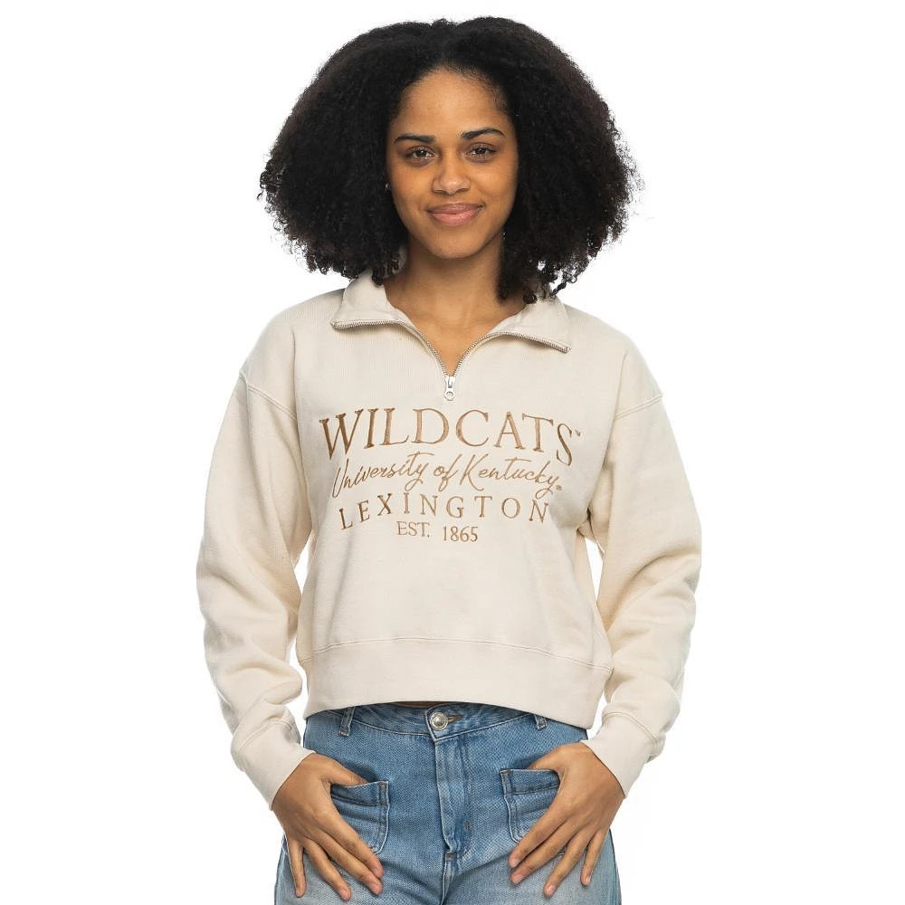 Kentucky Zoozatz Women's Sport Crop 1/4 Zip Tonal Embroidered Crew