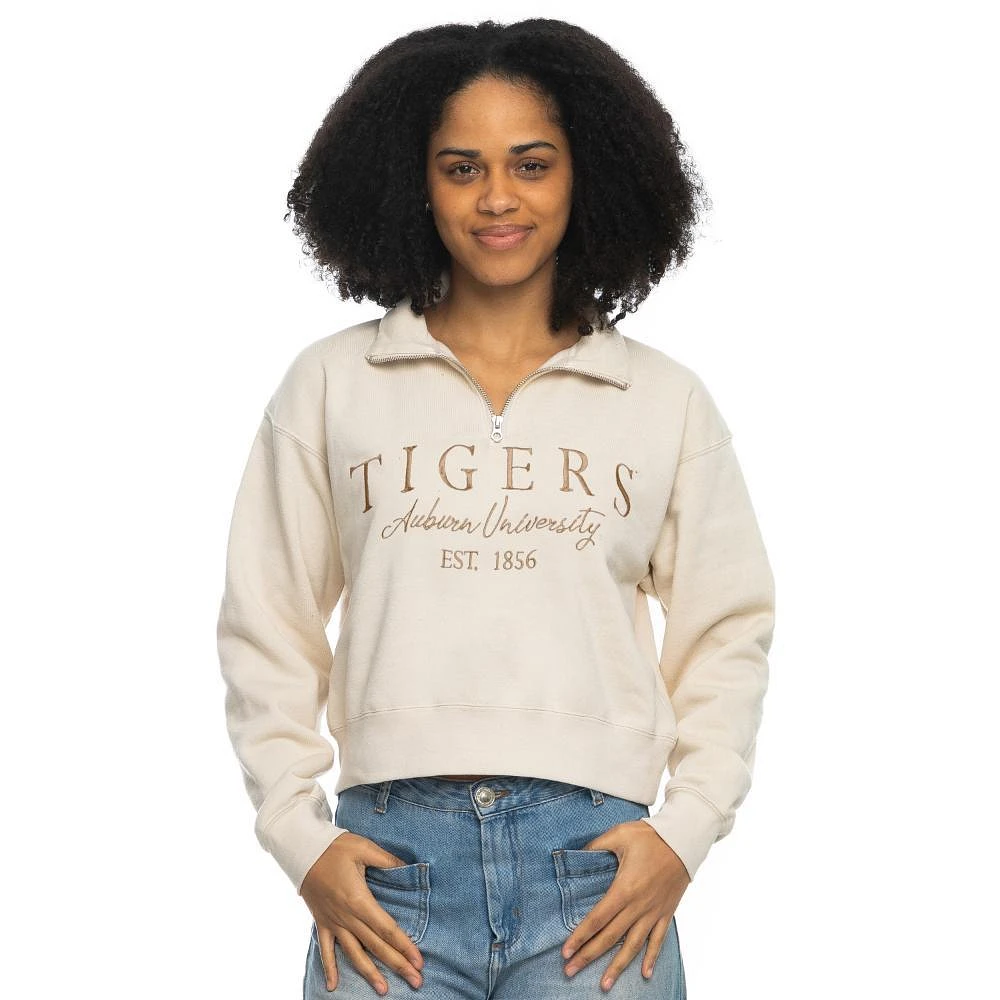 Auburn Zoozatz Women's Sport Crop 1/4 Zip Tonal Embroidered Crew