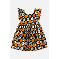 Briton Court Navy and Orange Kids Maya Tie with Pockets Dress