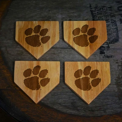 Clemson 4-Pack Home Plate Wood Coasters