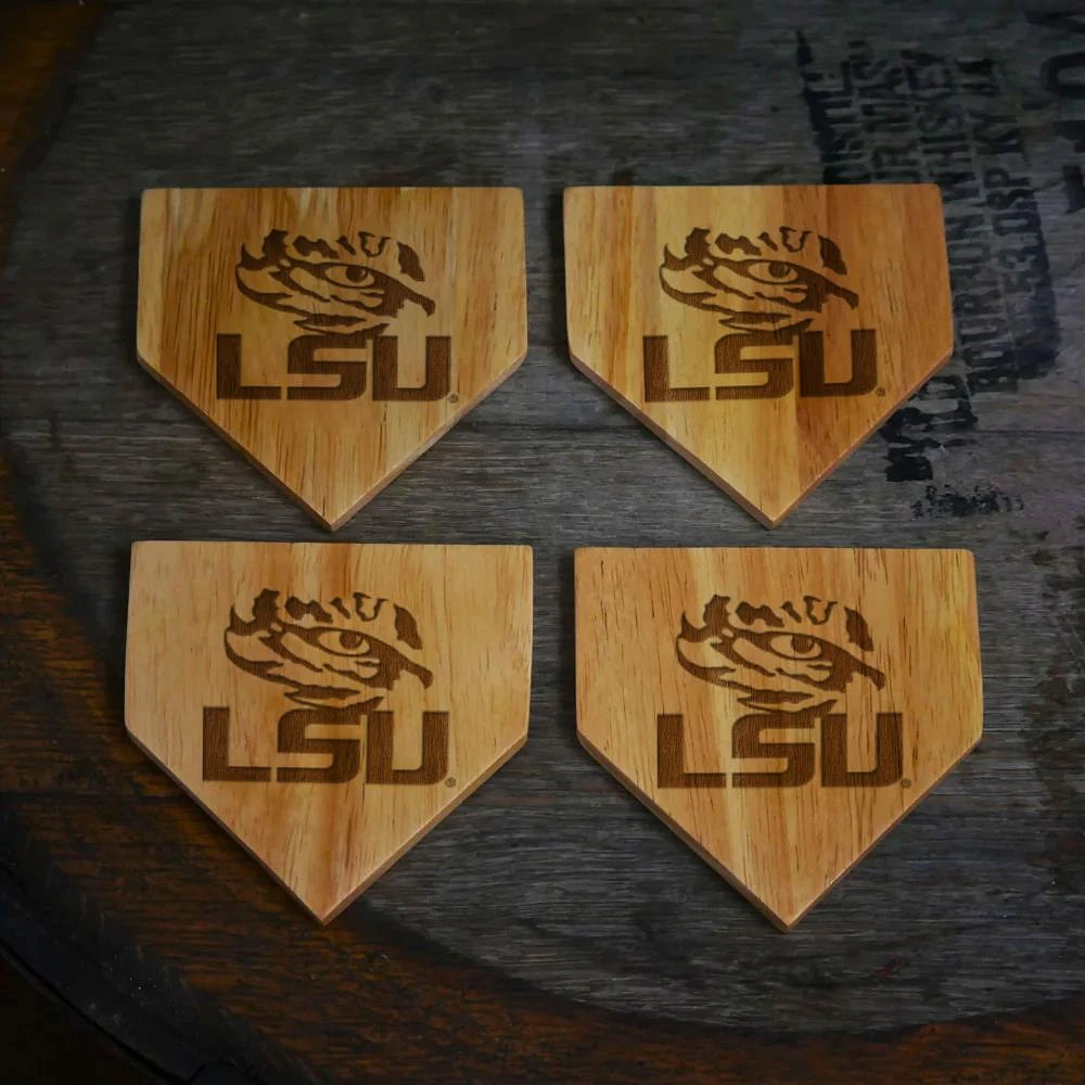LSU 4-Pack Home Plate Wood Coasters