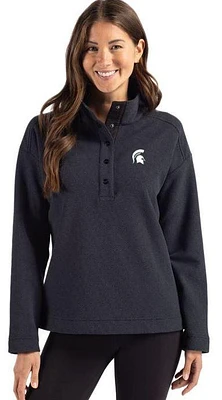 Michigan State Cutter & Buck Women's Hunts Point Textured Fleece Snap Pullover