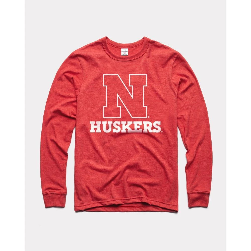 Nebraska Charlie Hustle Monogram N Over Huskers Long Sleeve Tee