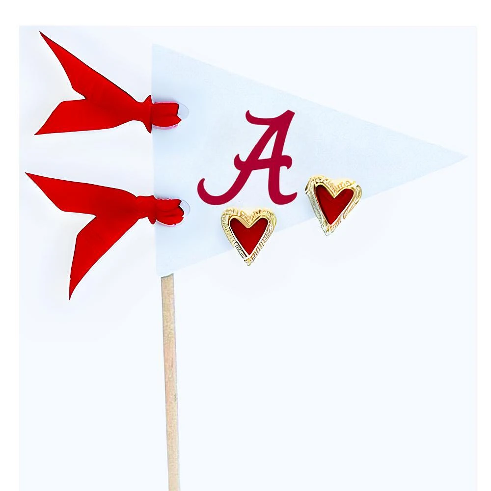 Alabama Color Shout Pennant Heart Earrings