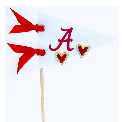 Alabama Color Shout Pennant Heart Earrings