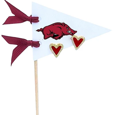 Arkansas Color Shout Pennant Heart Earrings