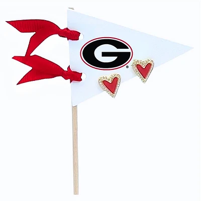 Georgia Color Shout Pennant Heart Earrings