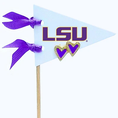 LSU Color Shout Pennant Heart Earrings